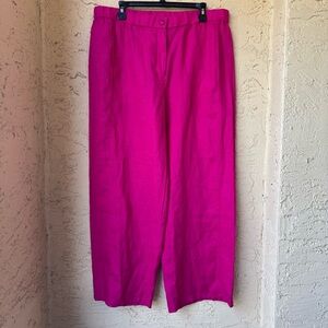 EILEEN FISHER Fuchsia Organic Linen Wide-Leg Ankle Pants Sz L NWT